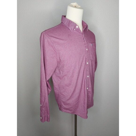 Hollister Mens Large Button Up Shirt Epic Flex Stretch LS Classic Fit Mauve Pink - Picture 8 of 14